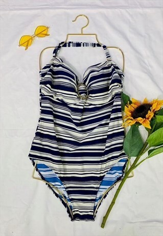 VINTAGE 80S STRIPED GOLD DETAIL SWIMSUIT