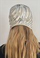 60'S VINTAGE CREAM WOOL SILVER SEQUIN SPACE AGE CLOCHE HAT