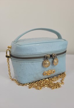 Gianni Versace Vintage Light Blue Leather Make up Bag