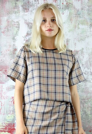 TARTAN BOX TOP IN BEIGE CHECK