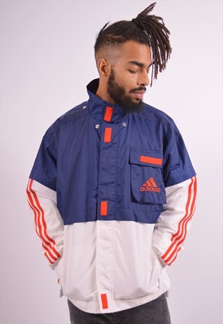 ADIDAS MENS VINTAGE JACKET LARGE BLUE 90S