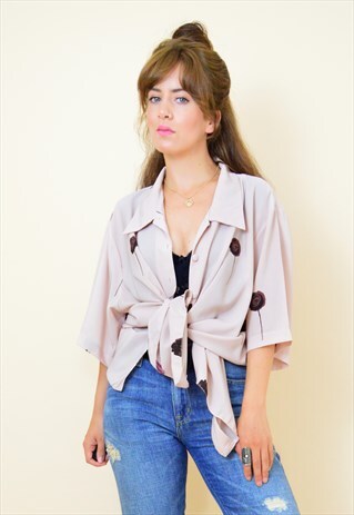 VINTAGE 90'S FLORAL SHORT SLEEVE SHIRT IN PALE PINK