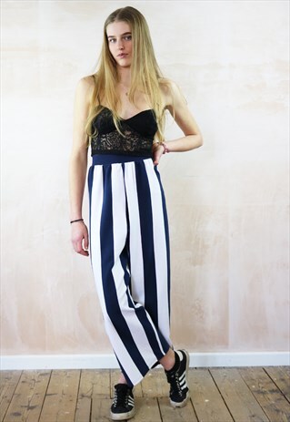 BLUE N WHITE STRIPED CROP TROUSERS