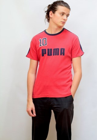 1990'S VINTAGE PUMA RINGER T-SHIRT IN RED