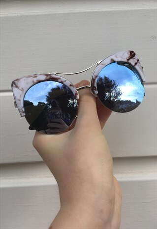 WOMENS VINTAGE 50S STYLE PATTERNED BIG CAT EYE SUNGLASSES