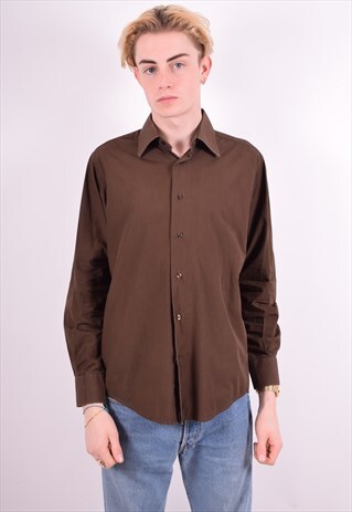 CERRUTI 1881 MENS VINTAGE SHIRT MEDIUM BROWN 90'S