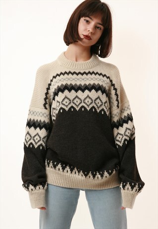 90S VINTAGE ORNAMENT NORVEGIAN STYLL SWEATER JUMPER 16138