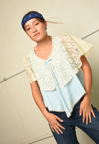 VINTAGE 50S RETRO TRIMMED PARIS CHIC LACE TOP BLOUSE
