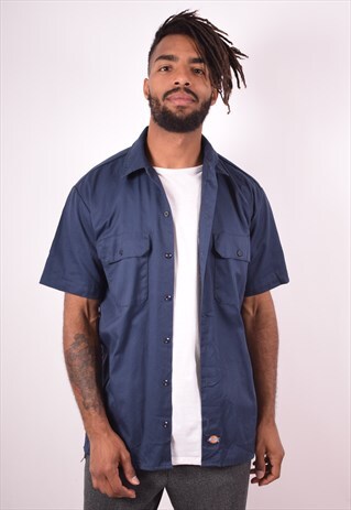 DICKIES MENS VINTAGE SHIRT MEDIUM NAVY BLUE 90S