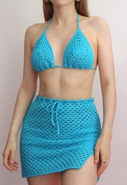 Turquoise Blue Crochet Sofia Mini Skirt