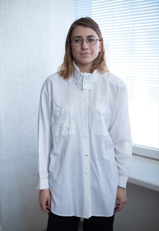 VINTAGE 80'S WHITE EMBROIDERED DETAILS SHIRT