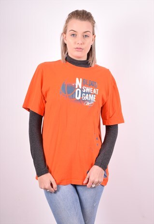REEBOK WOMENS VINTAGE T-SHIRT TOP XL ORANGE 90S