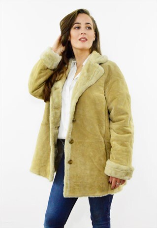 VINTAGE 90S LONDON FOG BLOND SUEDE SHEARLING COAT