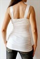 RUCHED Y2K TOP WHITE VINTAGE CAMI TOP BEADED BOHO TOP
