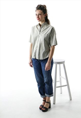 BEIGE SHORT SLEEVE BLOUSE / BASIC BOXY SHIRT