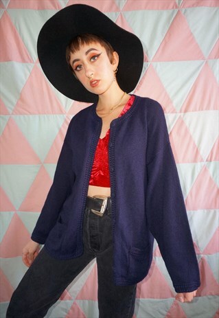 VINTAGE 90S NAVY SUPER SOFT PERUVIAN ALPACA WOOL CARDIGAN