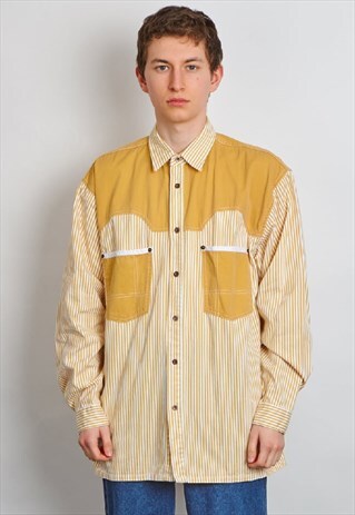 VINTAGE 90'S MUSTARD STRIPED DENIM WESTERN STYLE SHIRT