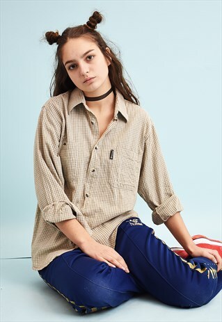 90'S RETRO CHECKED PRINT NEUTRAL WORKWEAR SHIRT