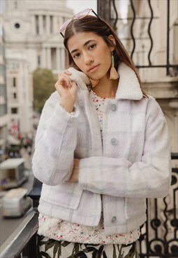 Gingham Check Faux Shearling Jacket