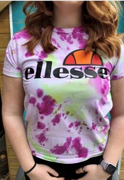 Y2K tiedye Ellesse logo and spellout bright T-shirt 