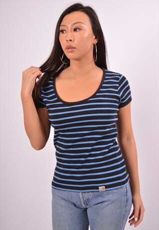 VINTAGE CARHARTT T-SHIRT TOP STRIPES NAVY BLUE