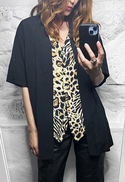 Vintage 80s Animal Print Long Button Up Blouse - Large 