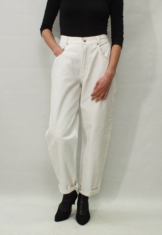 VINTAGE 80' AMAZING CLASSIC COOL WHITE DENIM MOM JEANS