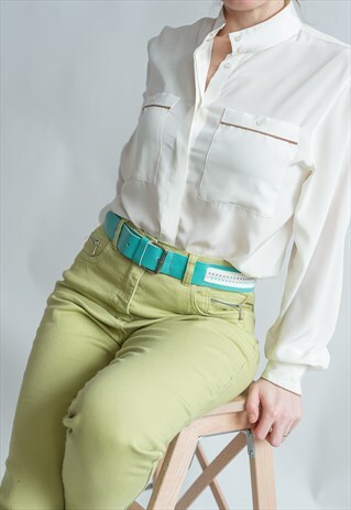 VINTAGE 70S BOHO GREEN BELT WITH AZTEC PATTERN
