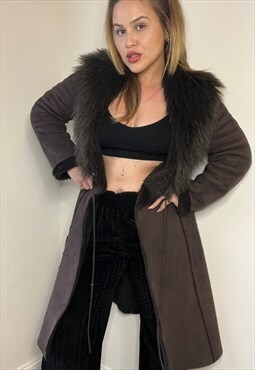 Vintage Y2K long tie shearling coat