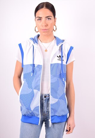 ADIDAS WOMENS VINTAGE HOODIE JACKET SLEEVELESS LARGE 90'S