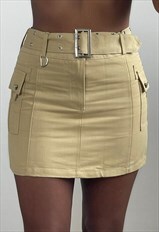 Beige Belted Cargo Skirt