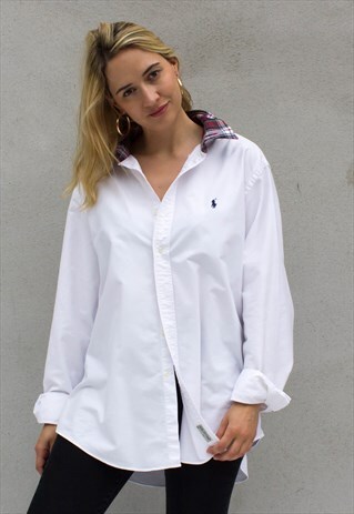 RALPH LAUREN TARTAN COLLAR WHITE SHIRT