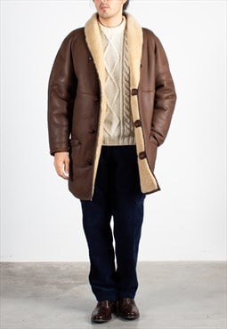 Men's Dark Brown Leather Shearling Coat