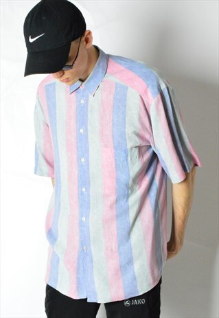 VINTAGE 90S PASTEL STRIPED SHORT SLEEVE SHIRT