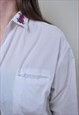VINTAGE WHITE BLOUSE, MINIMALIST BUTTON UP SHIRT WITH FLOWER