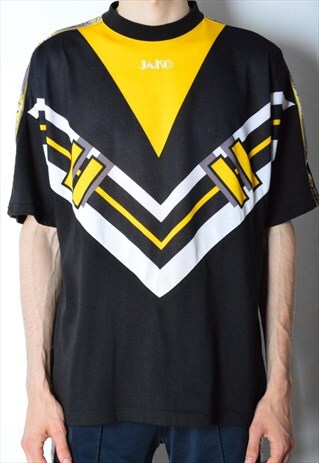 VINTAGE 90S BLACK YELLOW JAKO SPORTS T-SHIRT