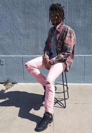 90S HERITAGE WORKWEAR GASOLINE CAN PATTERN FLANNEL SHIRT
