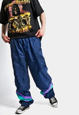 Vintage sport trousers festival navy blue shell nylon pants 