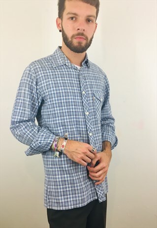 VINTAGE 90S BLUE CHECK WESTERN SHIRT