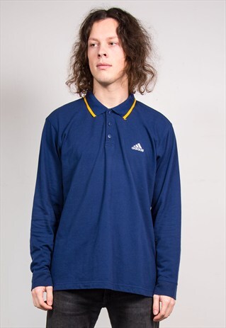 90'S VINTAGE BLUE ADIDAS LONG SLEEVE POLO T-SHIRT