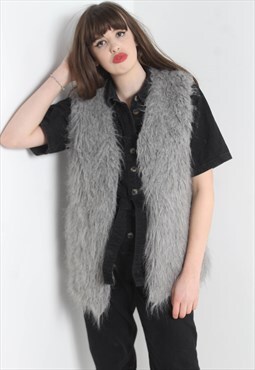 Vintage Faux Fur Womens Gilet Jacket 90's - Grey