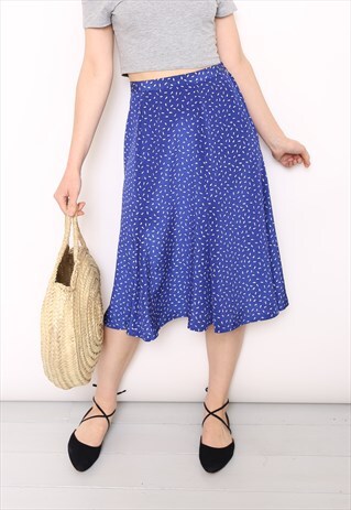 VINTAGE 90S BLUE PRINT MIDI SKIRT