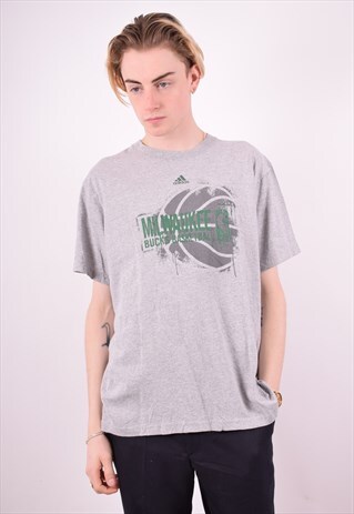 ADIDAS MENS VINTAGE T-SHIRT TOP LARGE GREY 90S