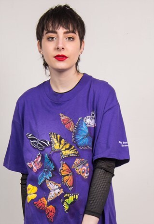 VINTAGE 90'S PURPLE BUTTERFLY T-SHIRT Y2K