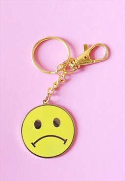 Sad Smiley Gold Enamel Keychain