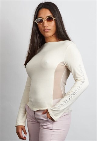 VINTAGE 90'S VERASCE WHITE BOAT NECK LONG SLEEVE T-SHIRT