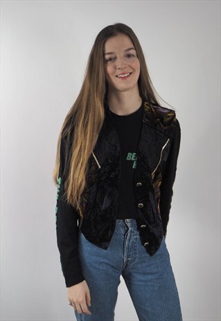 VINTAGE BLACK VELVET & LACE WAISTCOAT