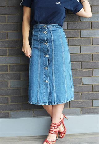 MIH DENIM BUTTON FRONT MIDI SKIRT