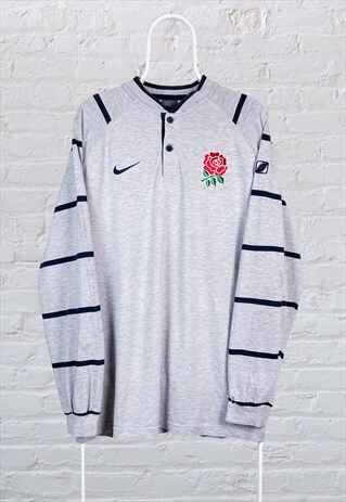 VINTAGE RARE ENGLAND NIKE RUGBY JERSEY GREY STRIPED XL