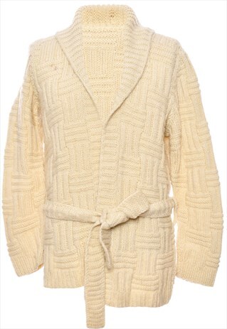 VINTAGE BEYOND RETRO CABLE KNIT OFF-WHITE CARDIGAN - L